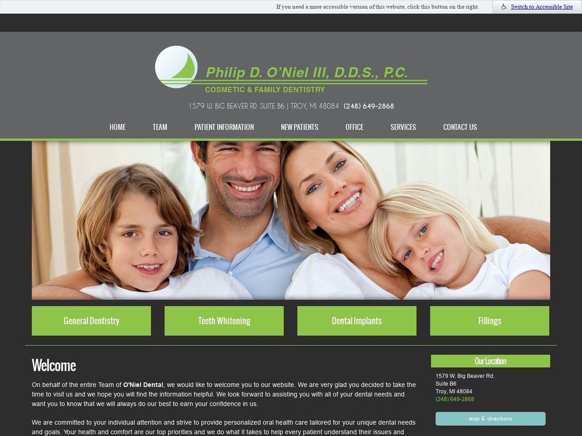 ONiel Dental Philip D. ONiel III DDS PC Website Screenshot from onieldental.com