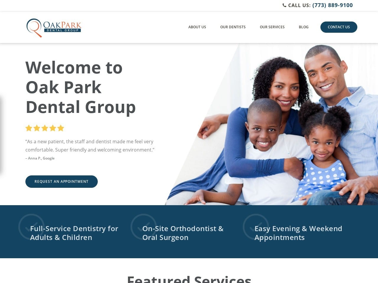 Oak Park Dental Group Website Screenshot from opdental.com