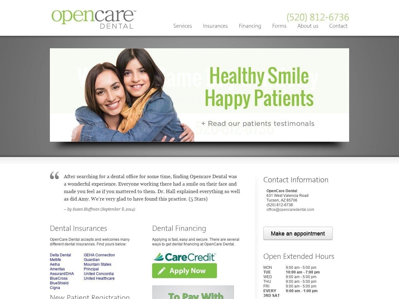 Opencare Dental Website Screenshot from opencaredental.com