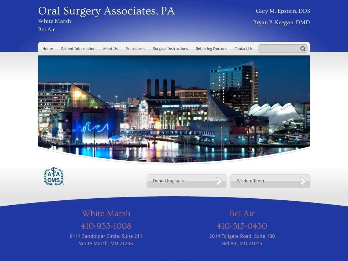 Oral Surgery Associates Website Screenshot from oralsurgerymaryland.com