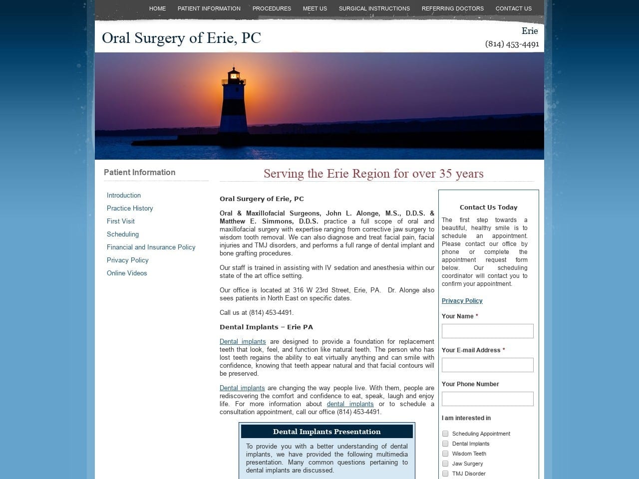 Oral Surgery of Erie Simmons Matthew E DDS Website Screenshot from oralsurgeryoferie.com