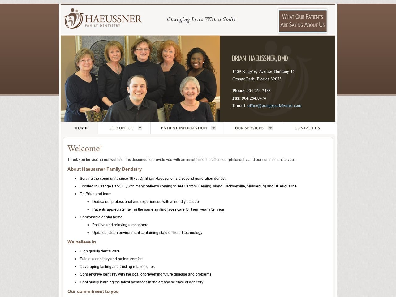 Haeussner Dental Group Website Screenshot from orangeparkdentist.com