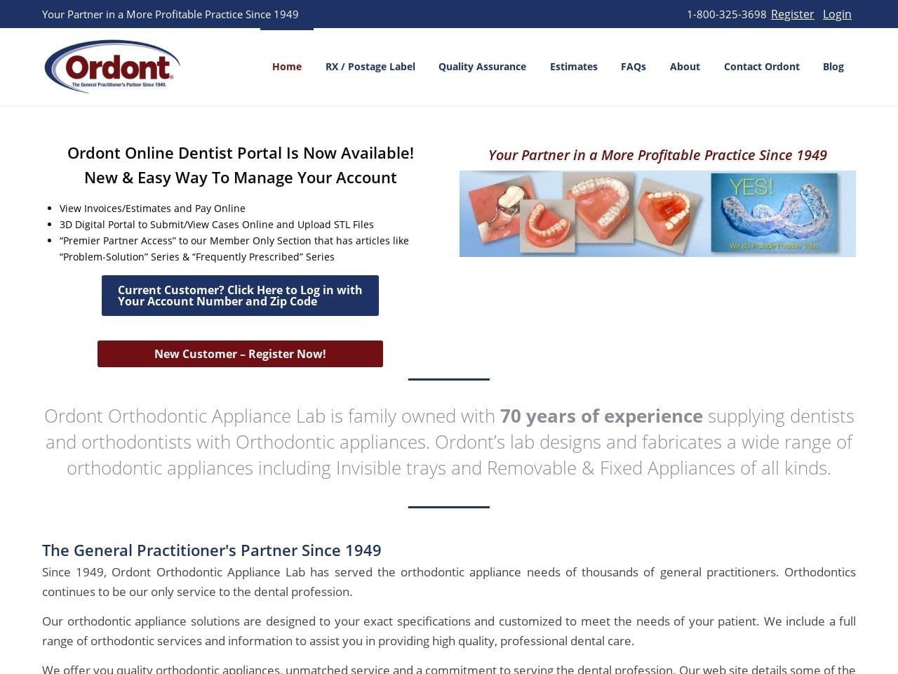 Ordont Orthodontic Labs Website Screenshot from ordont.com