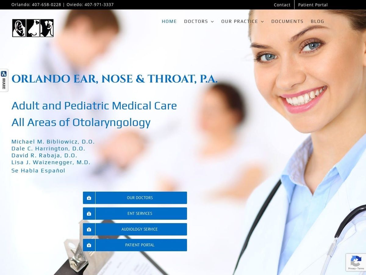 Orlando Ear Nose Dentist Website Screenshot from orlandoent.com