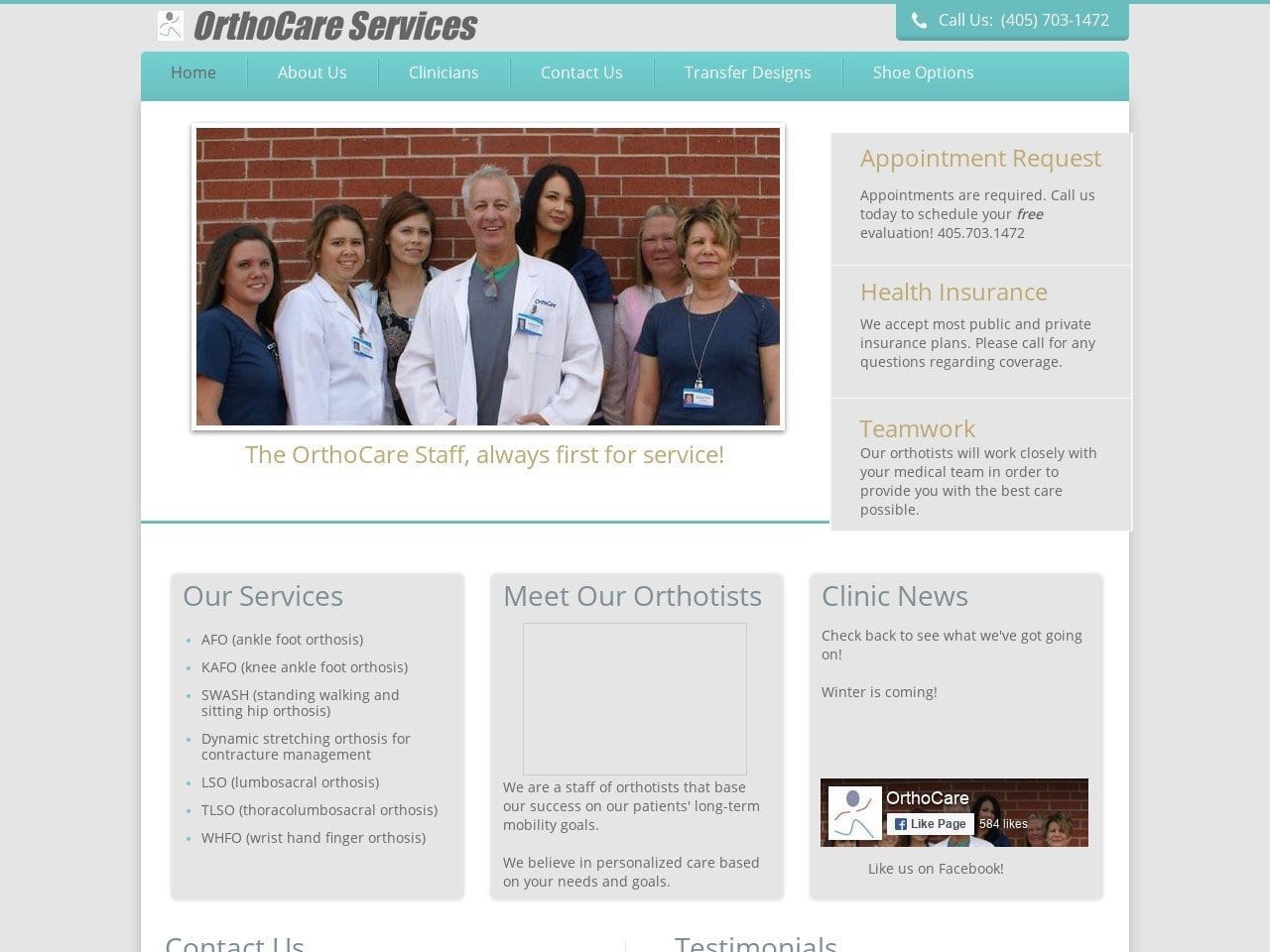 Orthocare Services Website Screenshot from orthocareservices.com