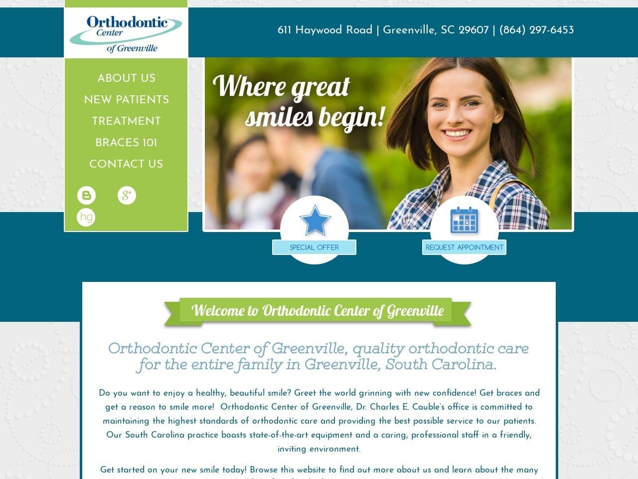 Cauble Charles E DMD Website Screenshot from orthocenterofgreenville.com