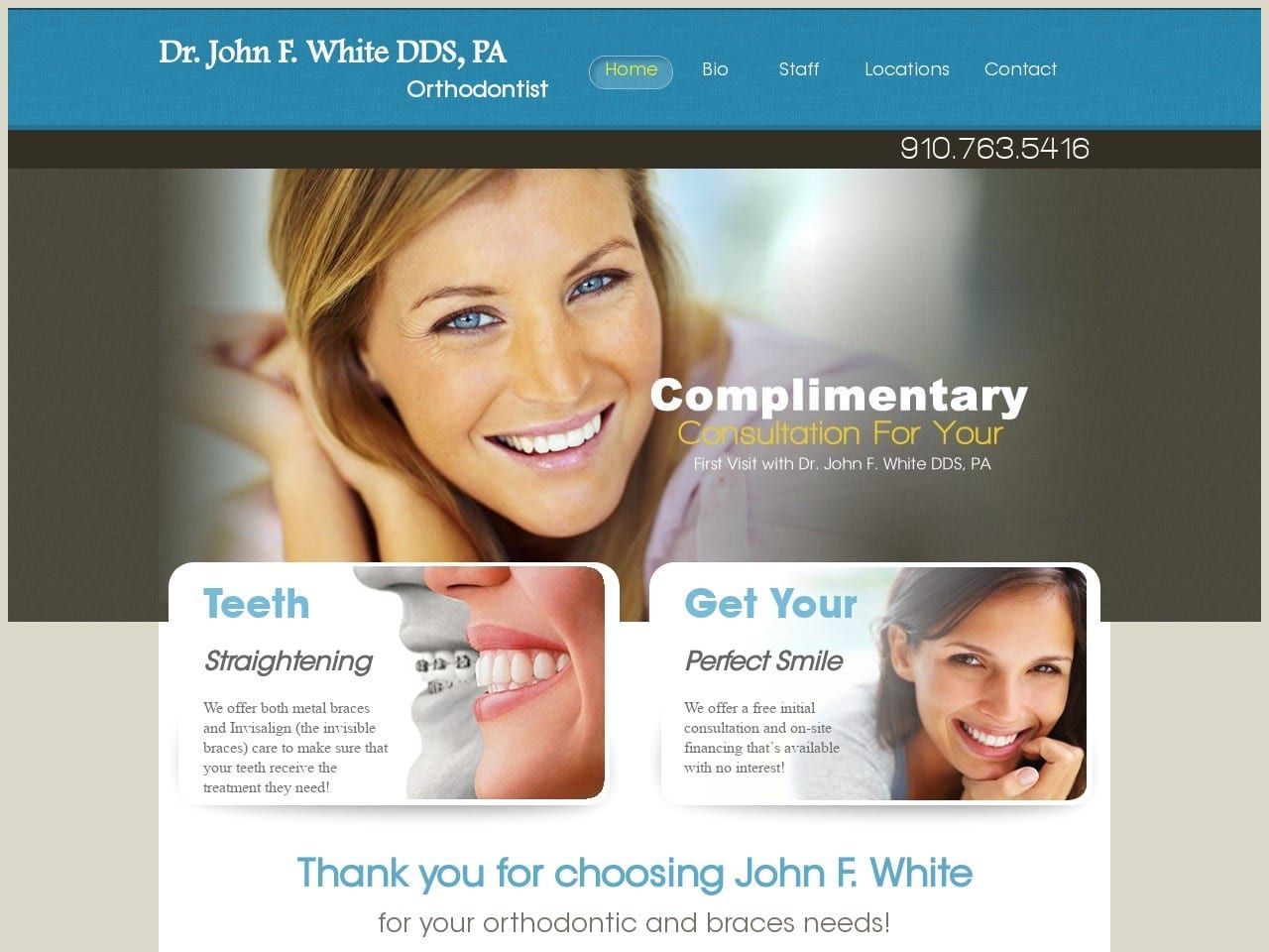 John F White DDS Orthodontics Website Screenshot from orthodonticbracesnc.com