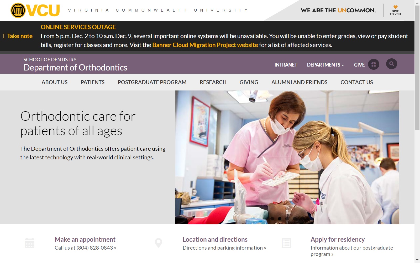 orthodontics.vcu.edu screenshot