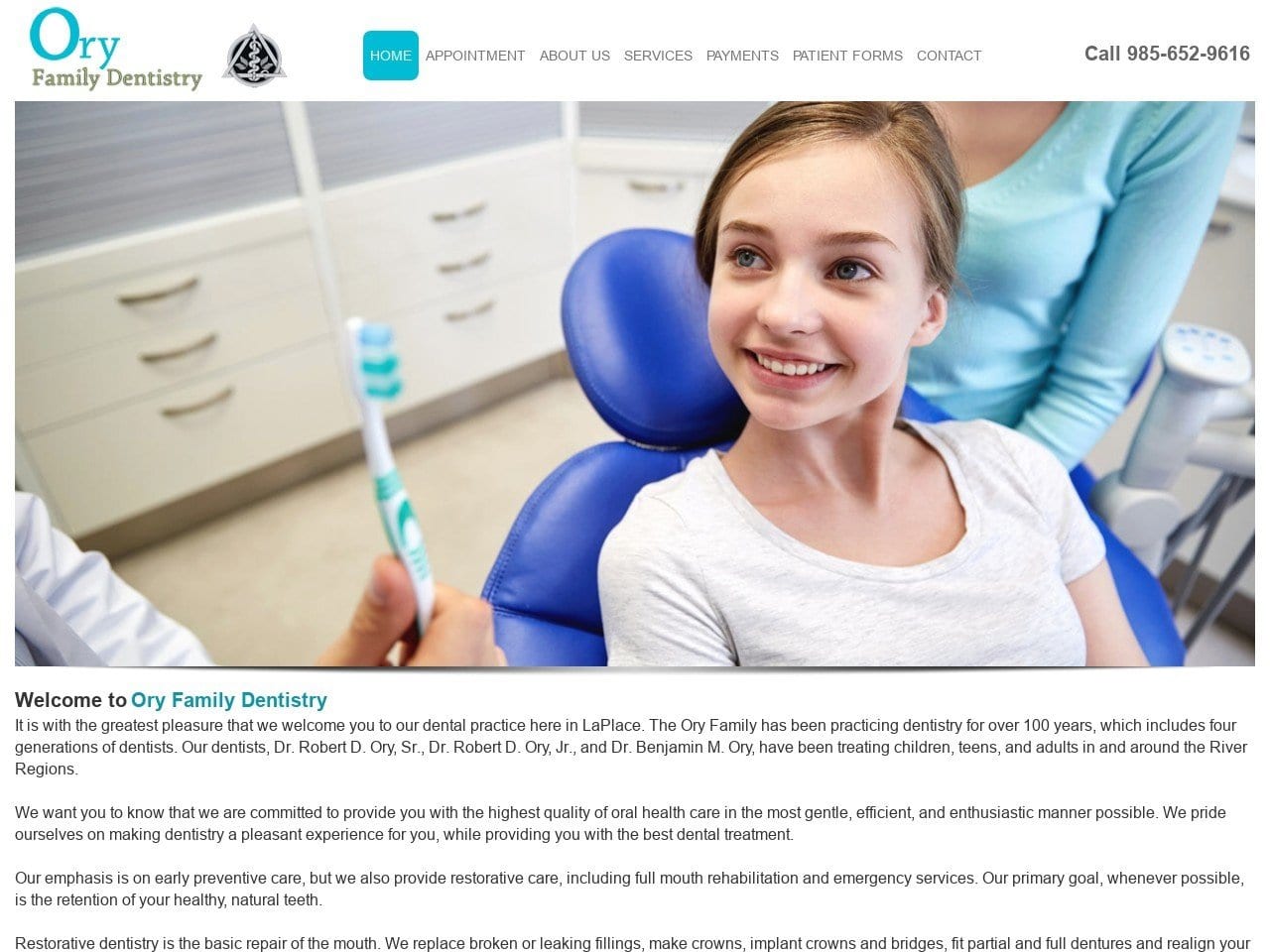 Ory Family Dentistry Ory Sr Robert D DDS Website Screenshot from orydentists.com