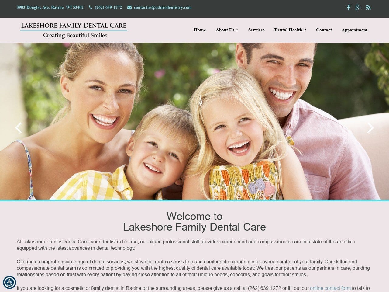 Lakeshore Family Dental Care Website Screenshot from oshirodentistry.com