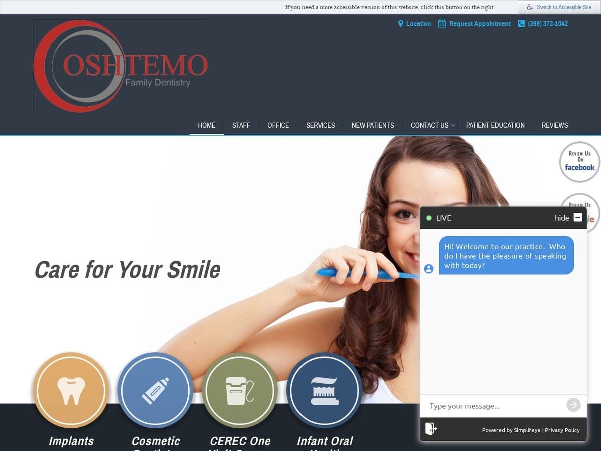 Oshtemo Family Dentist Website Screenshot from oshtemofamilydentistry.com