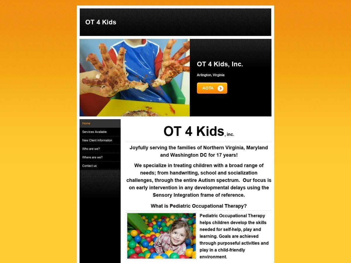 OT 4 Kids Website Screenshot from ot4kidsvirginia.com
