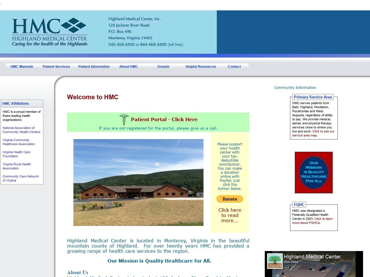 Highland Medical Center Website Screenshot from ourhmc.org