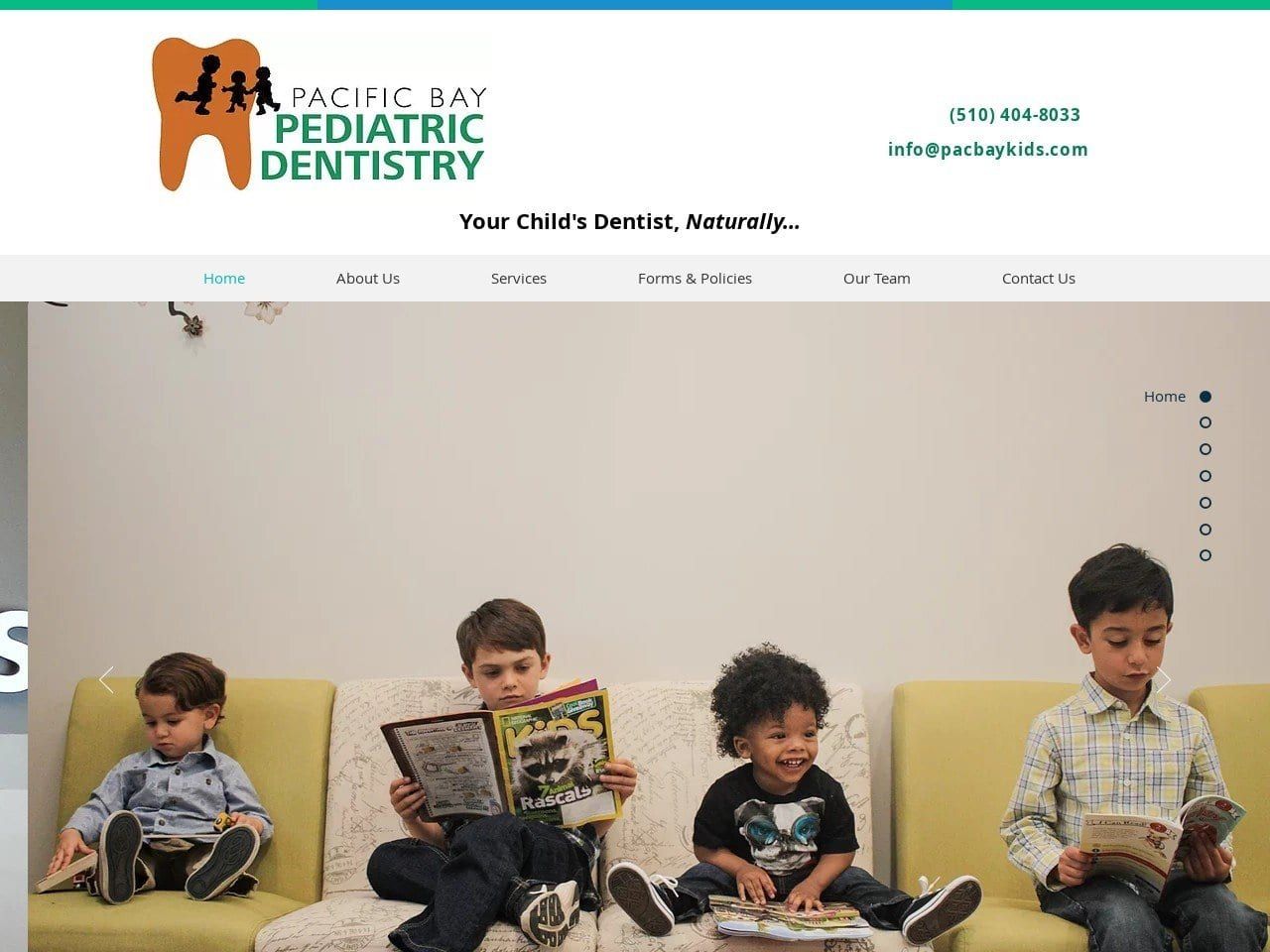 Pacific Bay Pediatric Dentist Website Screenshot from pacbaykids.com