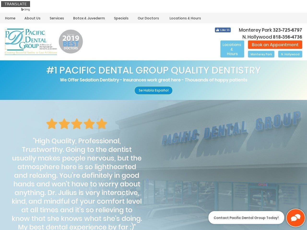 Pacific Dental Group Website Screenshot from pacificdentalgroup.com