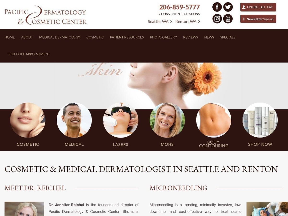 Pacific Dermatology Dentist Website Screenshot from pacificdermcenter.com