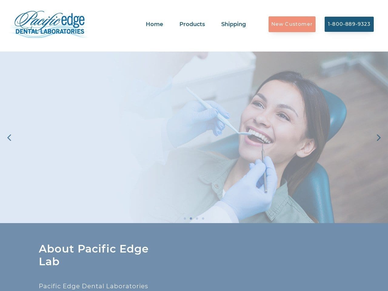 Pacific Edge Dental Laboratories Website Screenshot from pacificedgelab.com