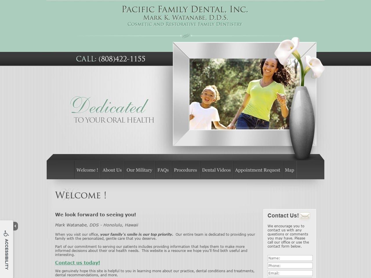 Pacific Family Dental Website Screenshot from pacificfamilydental.net