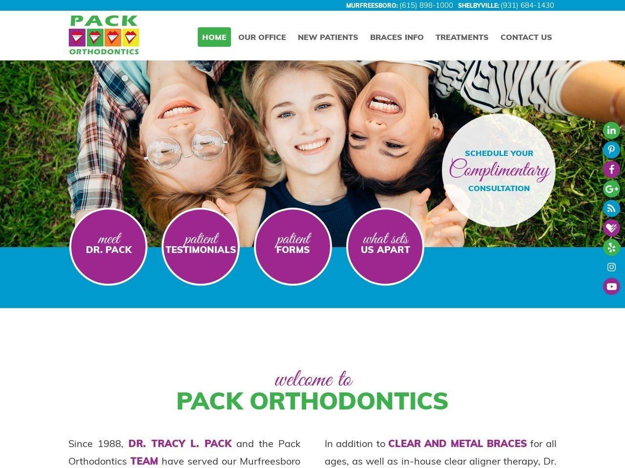 Tracy L. Pack D.D.S. Orthodontics Website Screenshot from packortho.com