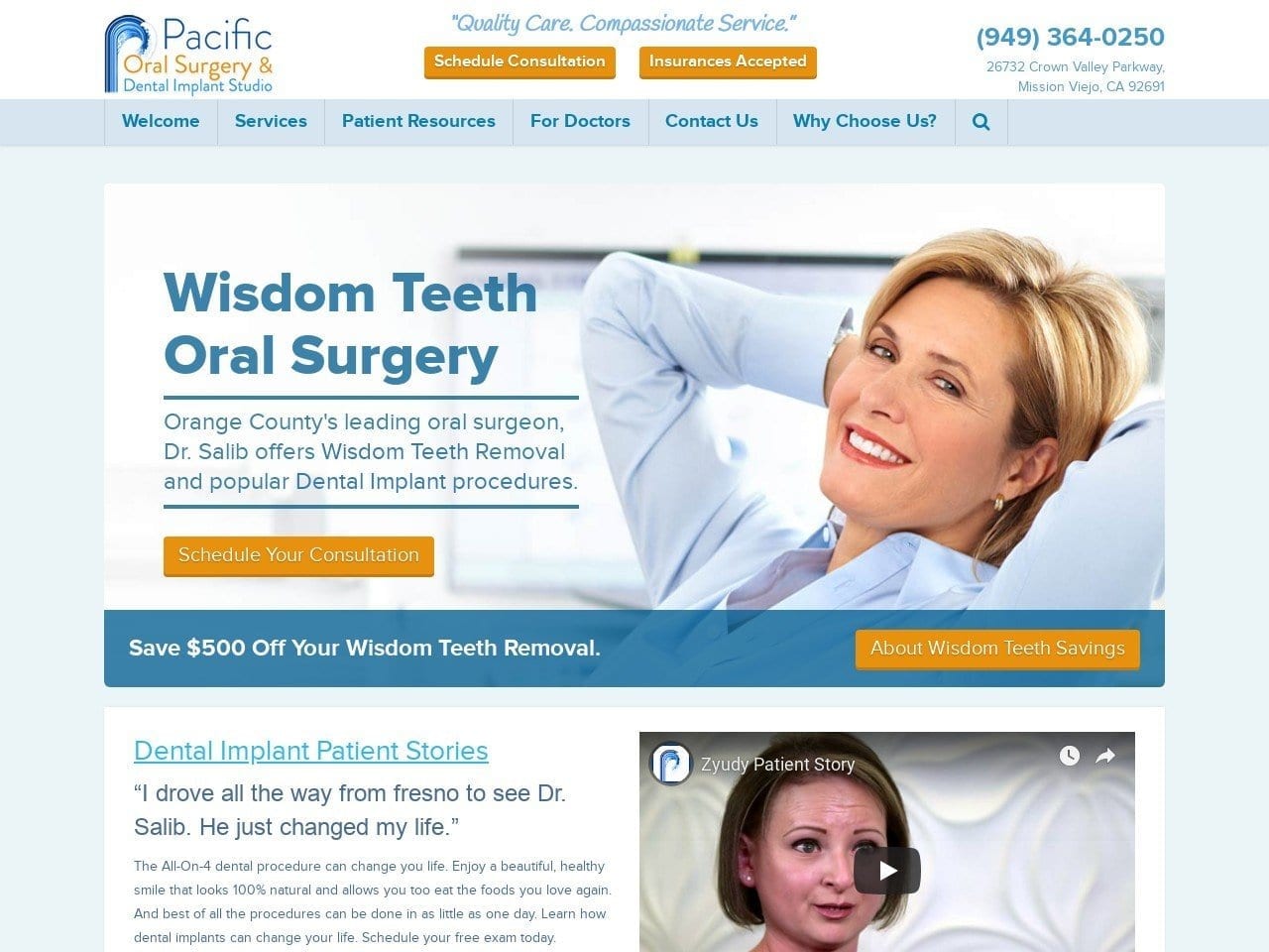 Pacific Oral Maxillofacial Surgery Dentist Website Screenshot from pacoms.com