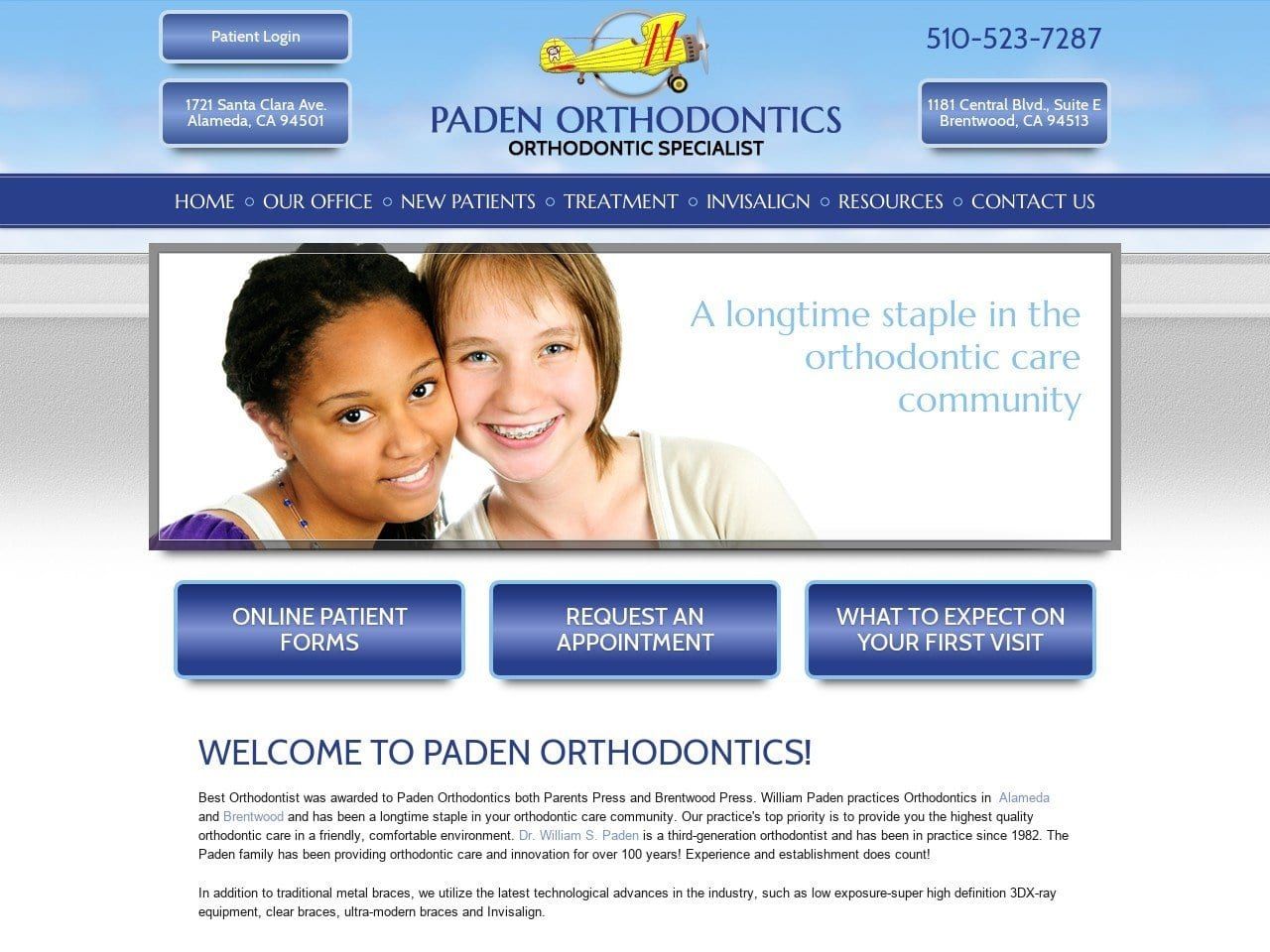 Alameda Orthodontic Care Website Screenshot from padenortho.com
