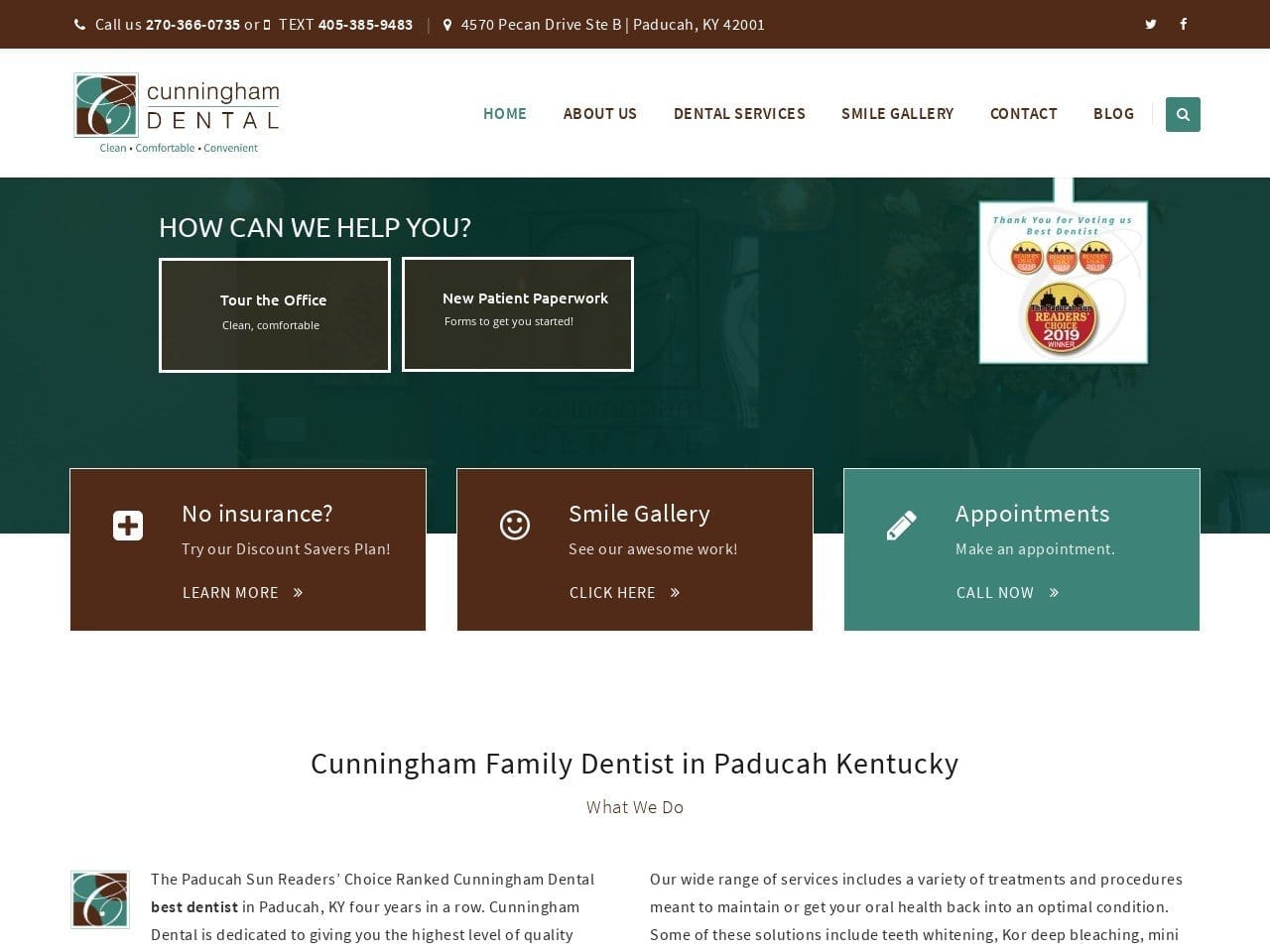 Cunningham Dental Website Screenshot from paducahkycosmeticdentist.com