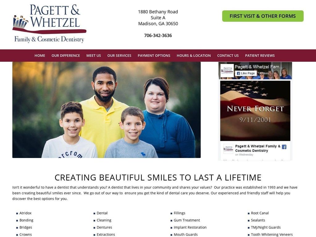 Pagett Family Dentist Website Screenshot from pagettwhetzeldentistry.com