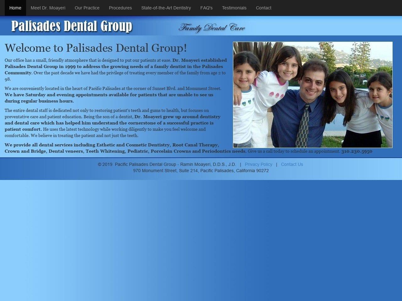 Palisades Dental Group Website Screenshot from palisadesdentalgroup.com