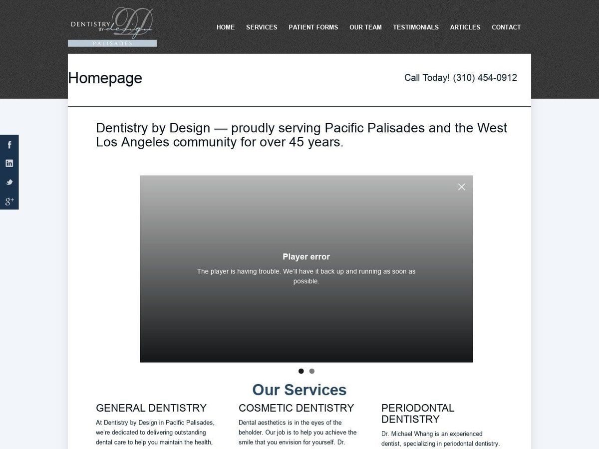 Dentistry by Design Pacific Palisades Website Screenshot from palisadesdentistry.com