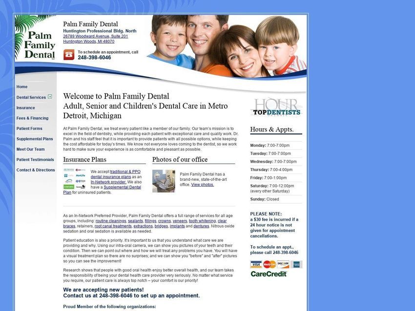 Palm Family Dental Website Screenshot from palmfamilydental.com