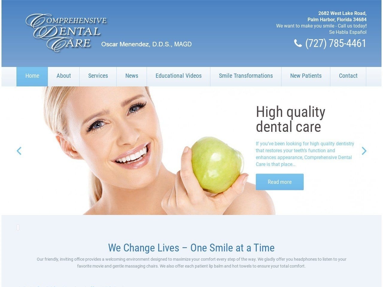 Dr. Oscar Menendez DDS Website Screenshot from palmharbordentist.com