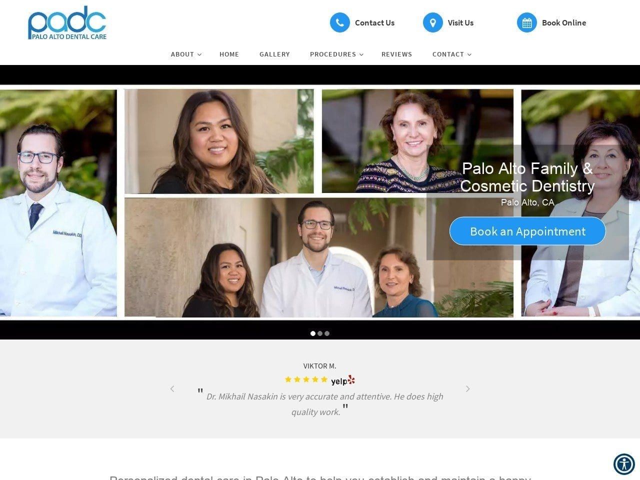 Palo Alto Dental Care Website Screenshot from paloaltodental.com