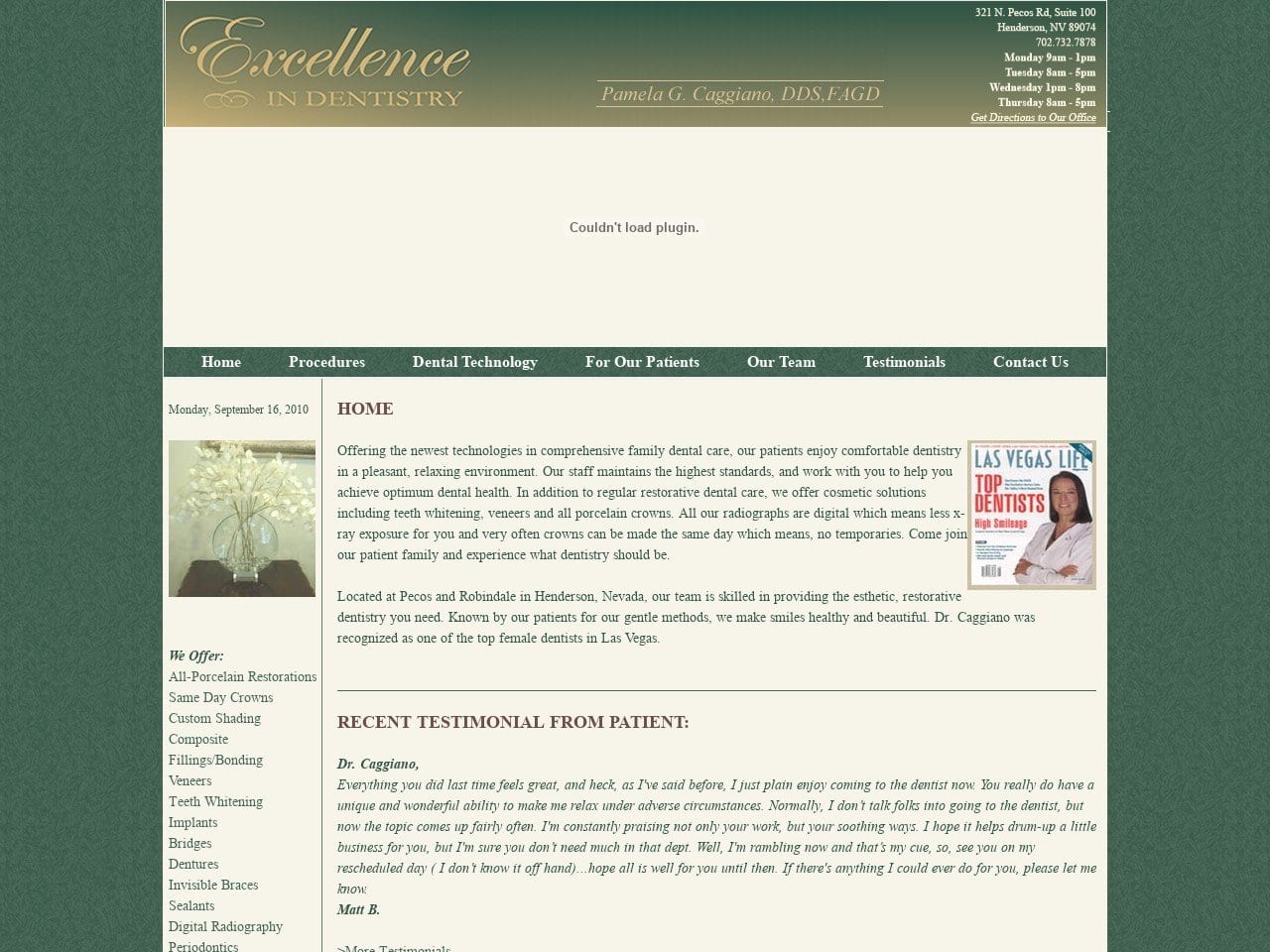 Pamela Caggiano DDS Website Screenshot from pamelacaggianodds.com