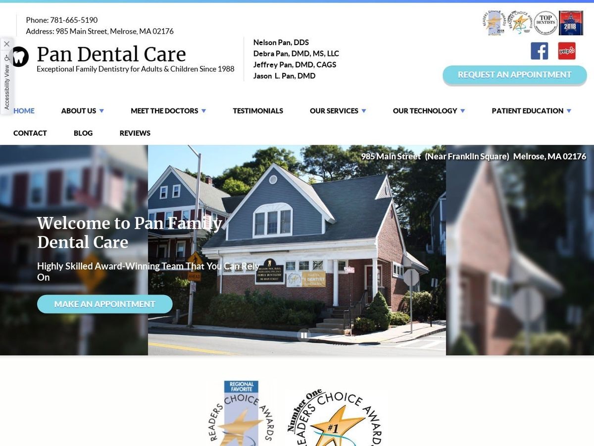 Pan Dental Care; Dr. Nelson Pan & Dr. Debra Hong P Website Screenshot from pandentalcare.com