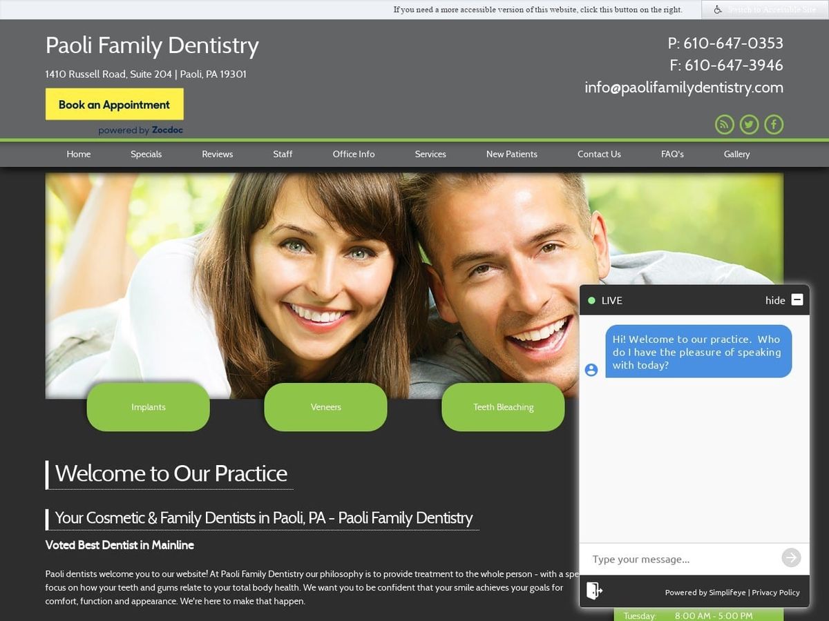 Paoli Family Dentist Website Screenshot from paolifamilydentistry.com