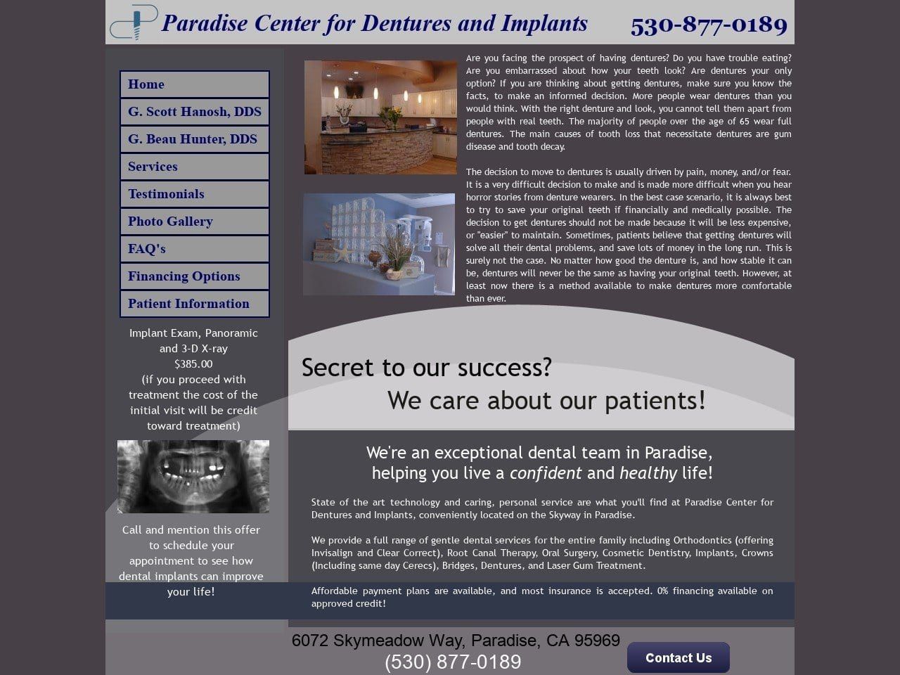 Paradise Center For Dentures Website Screenshot from paradisedenturesimplants.com