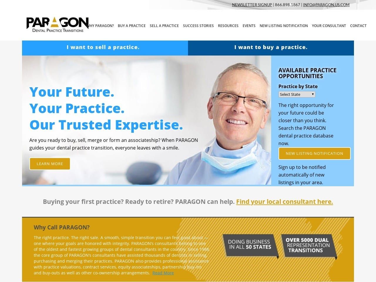 PARAGON Dental Practice Transitions Website Screenshot from paragon.us.com