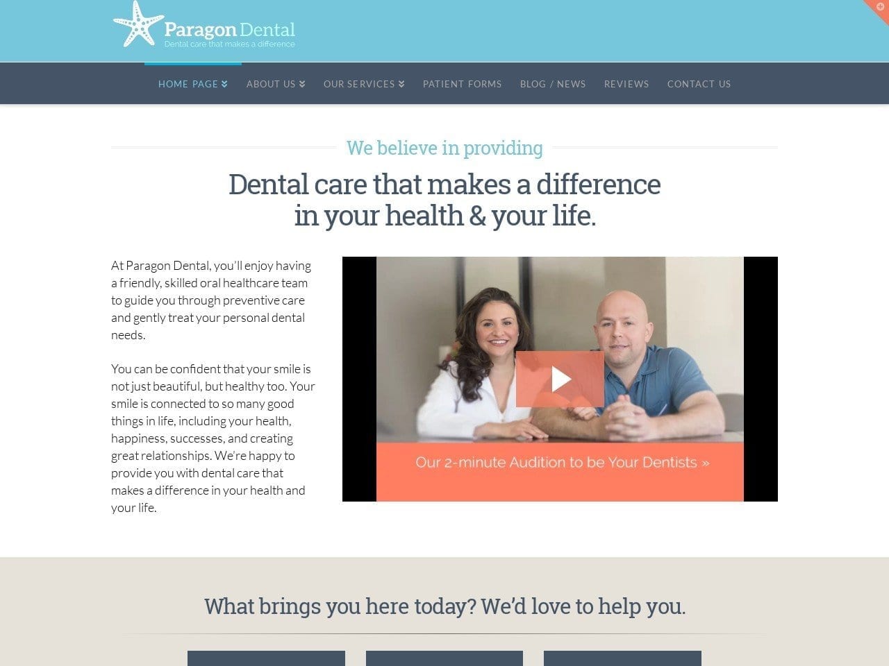 Paragon Dental Inc Website Screenshot from paragondentalinc.com