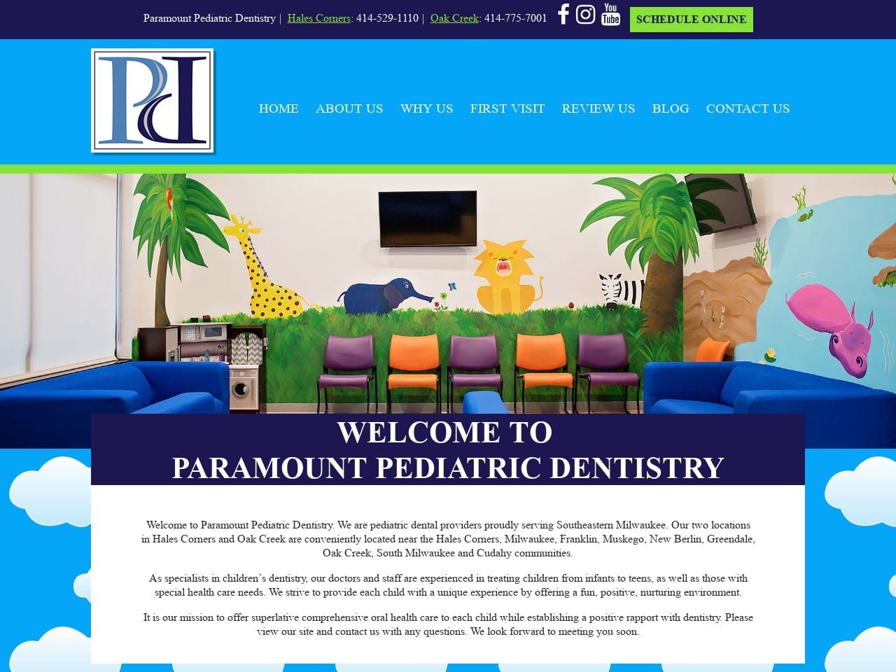 Paramount Pediatric Dentist Website Screenshot from paramountpediatricdentistry.com