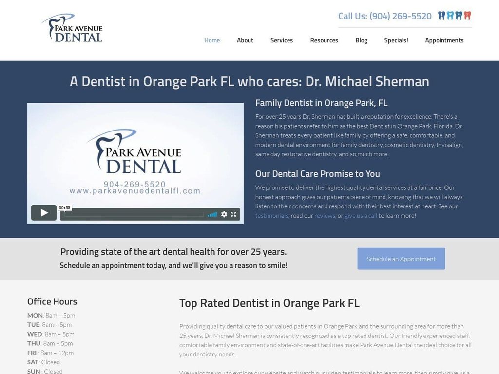 Park Avenue Dental Website Screenshot from parkavenuedentalfl.com