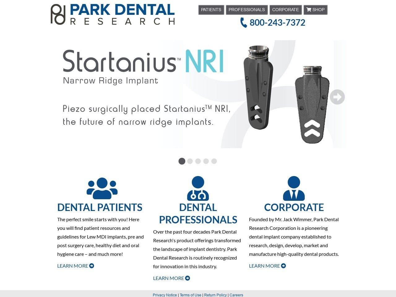 Park Dental Research Corporation Website Screenshot from parkdentalresearch.com
