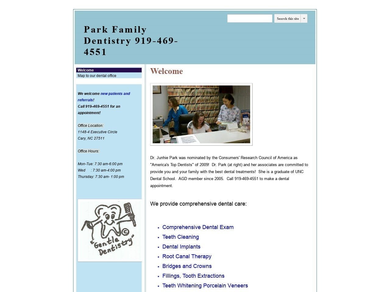 Park Family Dentist Website Screenshot from parkfamilydentistry.com