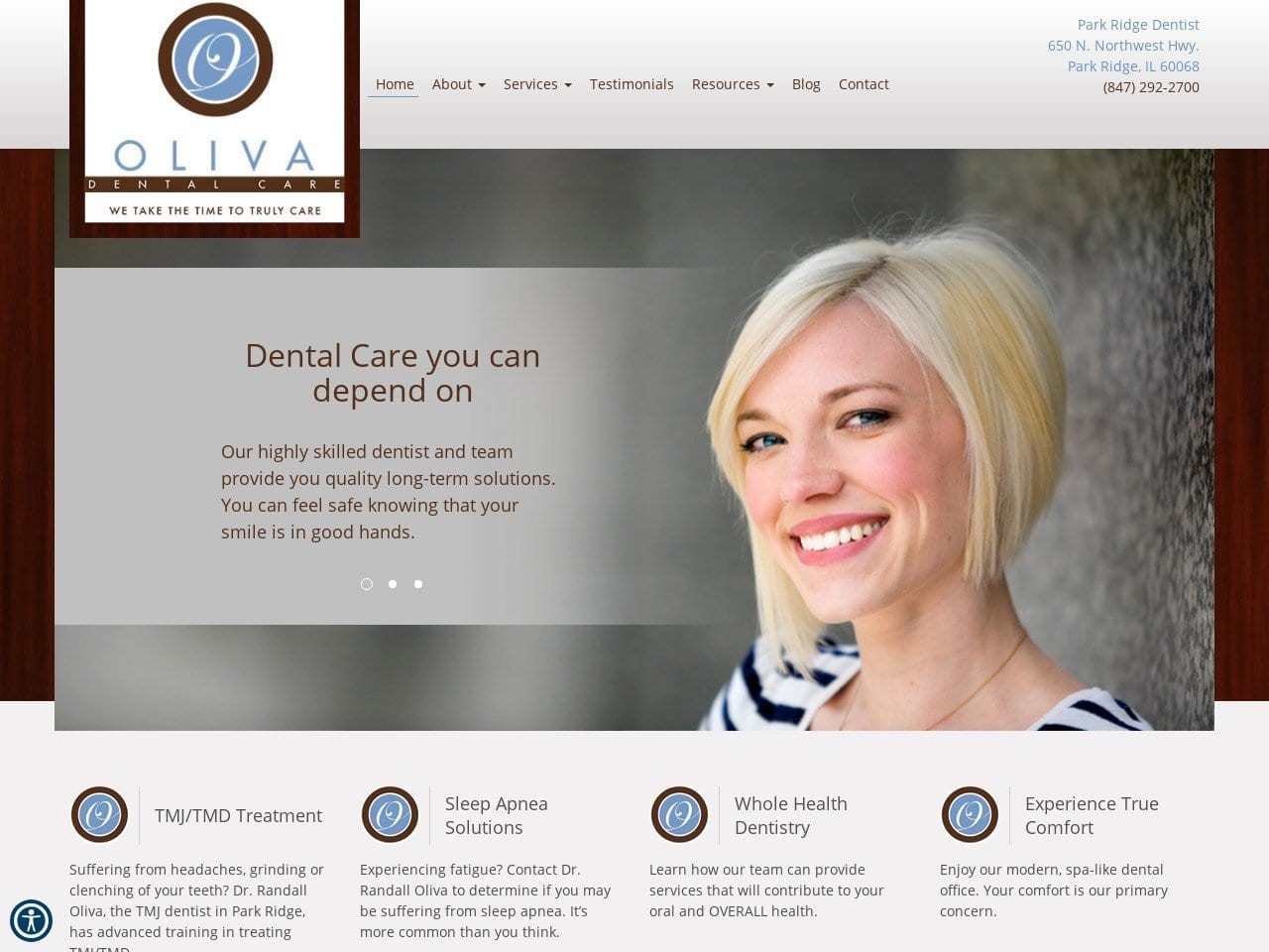 Dr. Randall Oliva DDS Website Screenshot from parkridgedentist.com