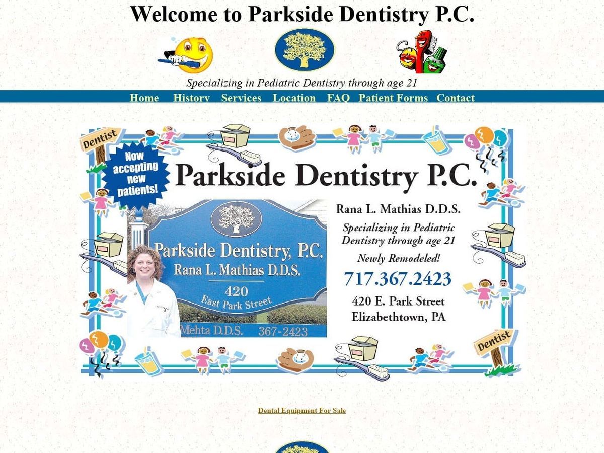 Parkside Dentist Website Screenshot from parksidedentistry.com