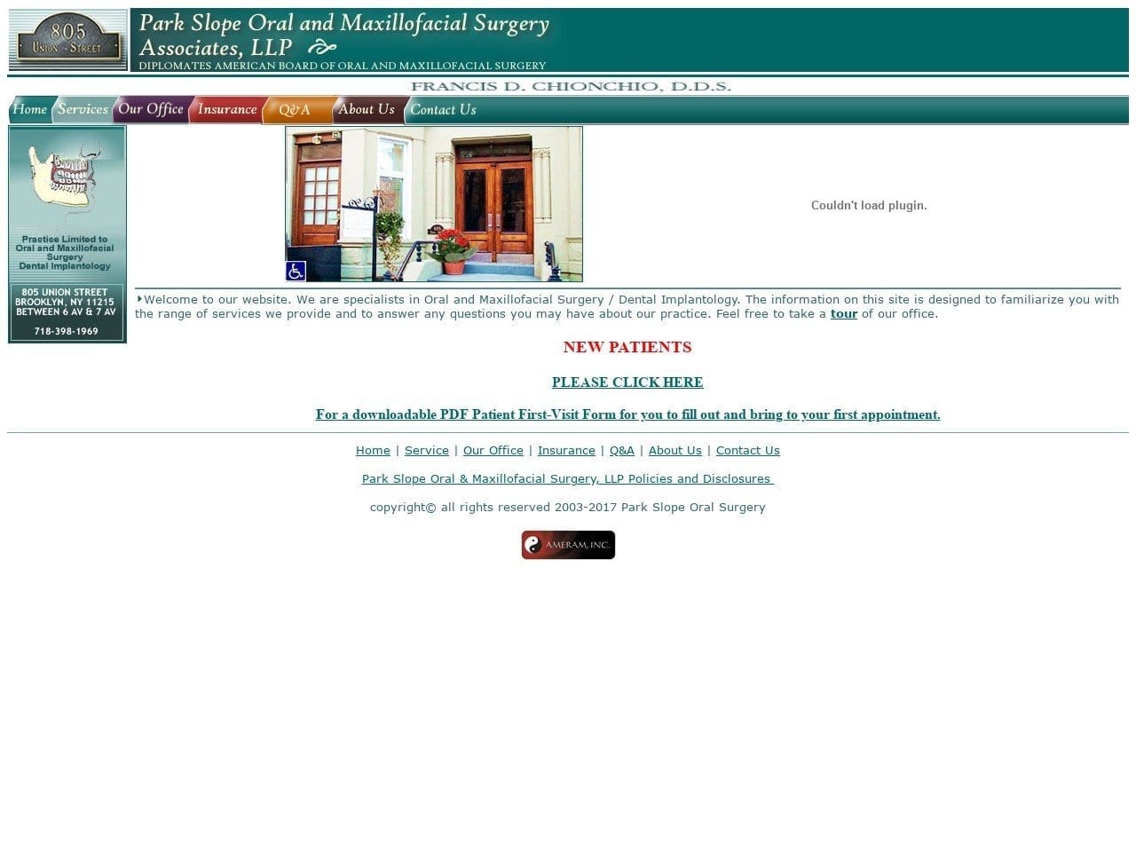 Park Slope Oral Surgery Chionchio Francis D DDS Website Screenshot from parkslopeoralsurgery.com