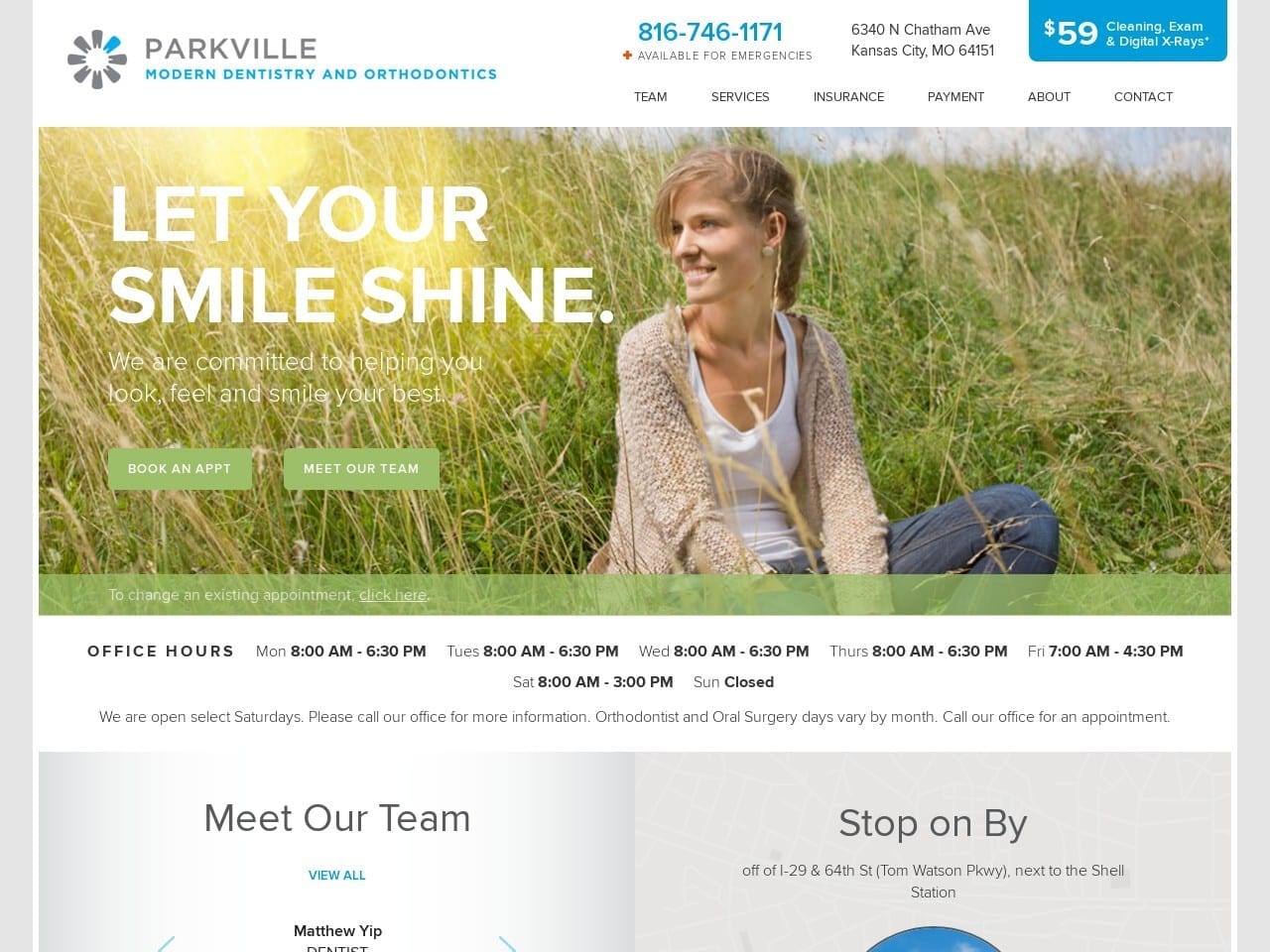 Parkville Modern Dentistry and Orthodontics Website Screenshot from parkvillemoderndentistry.com