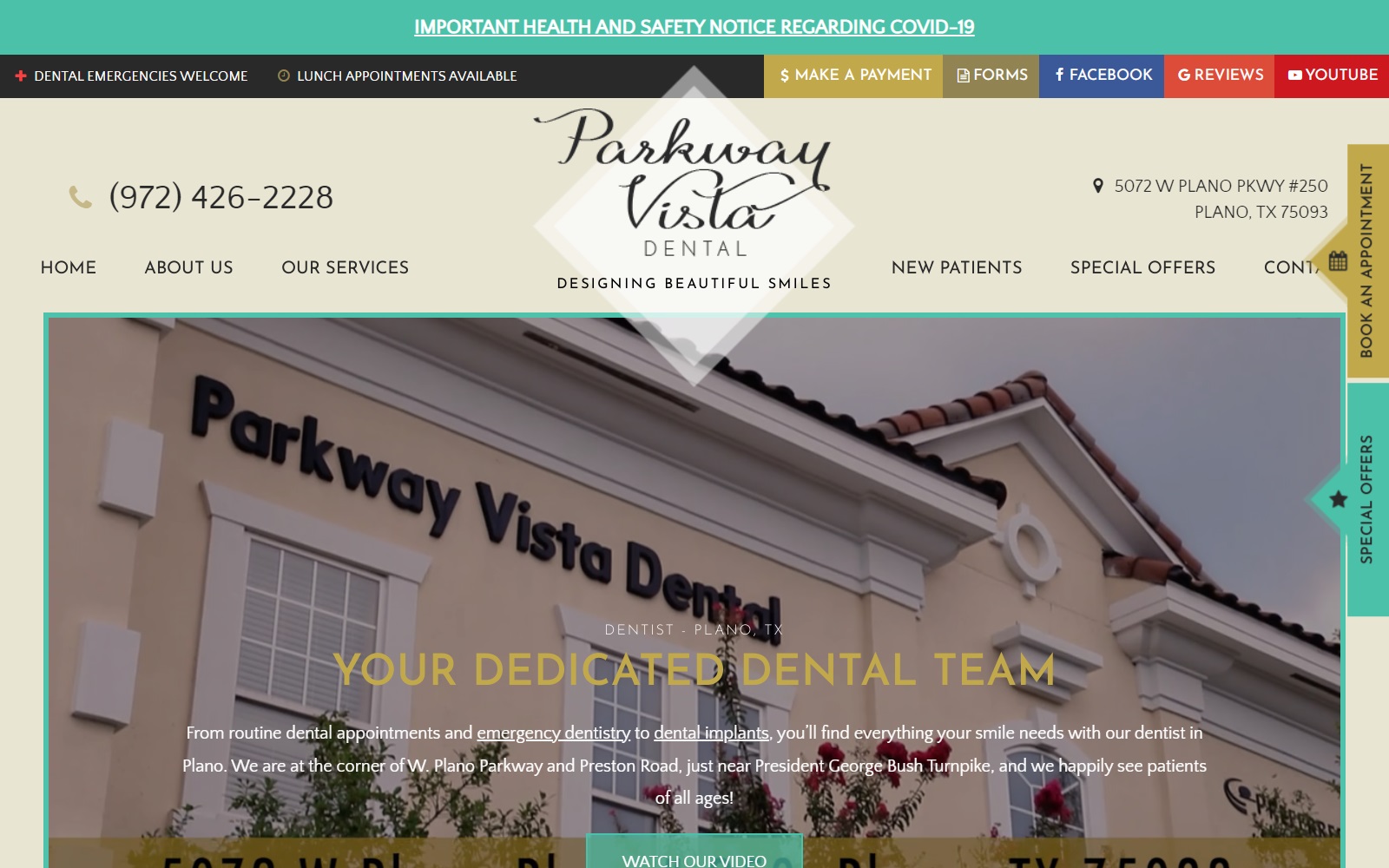 parkwayvistadental.com screenshot