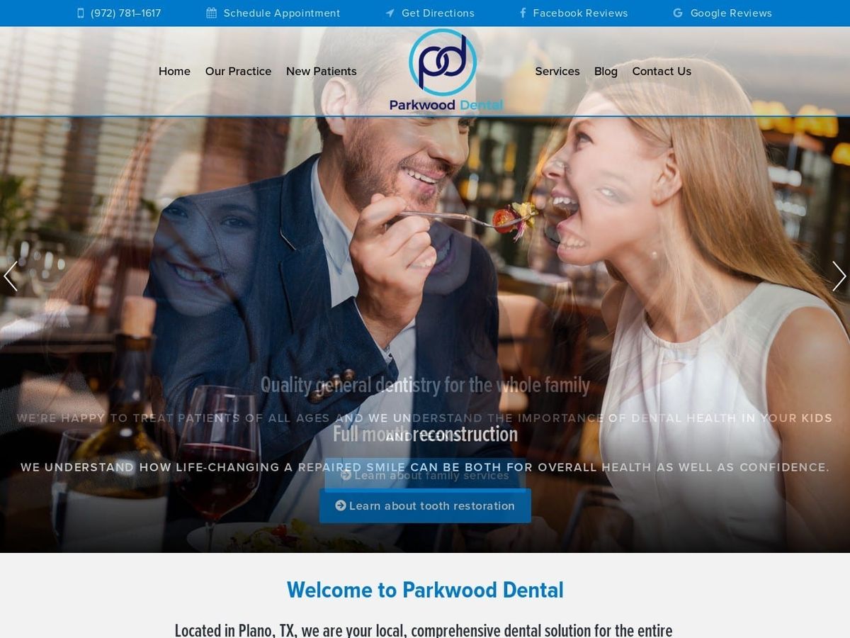 Parkwood Dental Website Screenshot from parkwooddental.net