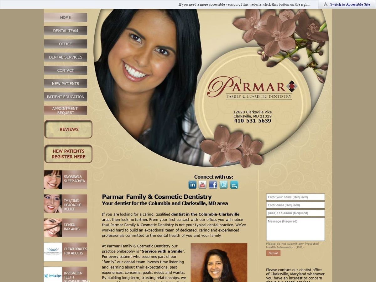 Clarksville Family Dentist Website Screenshot from parmardmd.com