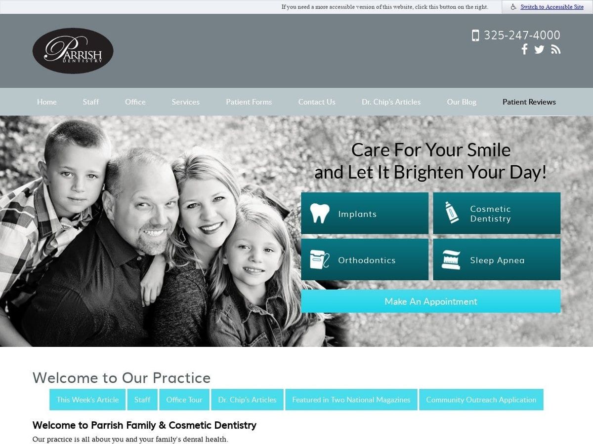 Parrish Family Dentist Website Screenshot from parrishdental.com